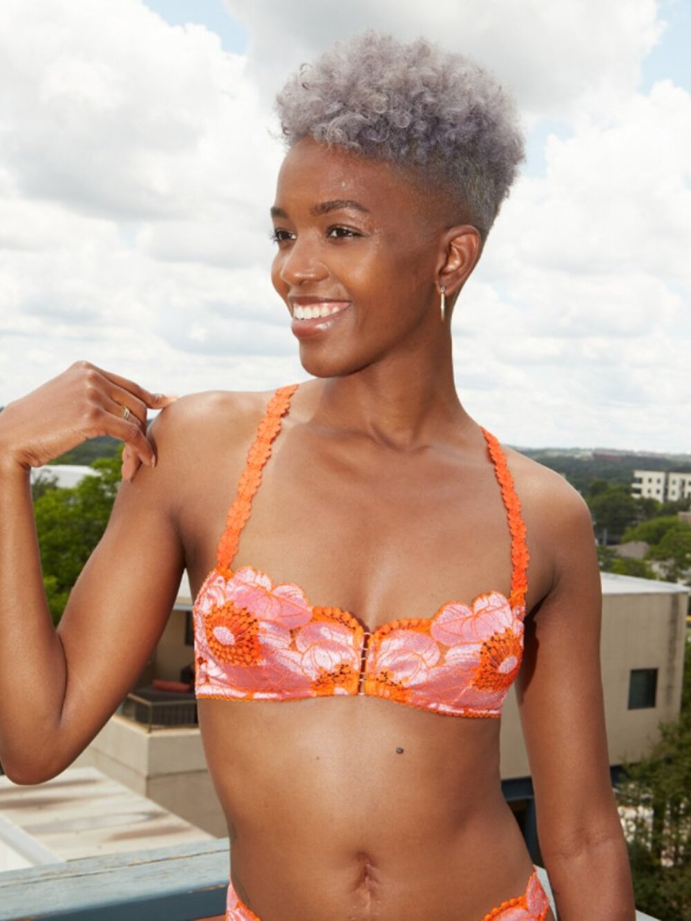 Savage X Fenty Perfect Poppies Orange Pink Lace Bra 36B & Cheeky Panty S Set